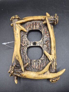 Rustic Antler Double Outlet Cover Plate - Cabin Decor Faux Wood & Antler Design